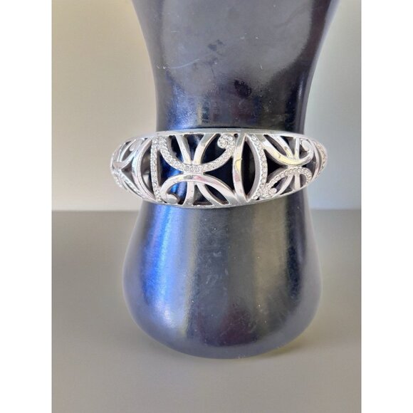BRIGHTON Silver & Swarovski Hinged Cuff Bangle Bracelet Magnet Clasp - Picture 2 of 4